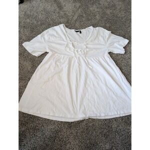 ASOS DESIGN White Cotton‎ Tie Front Babydoll Peplum Top Short Sleeve US 6